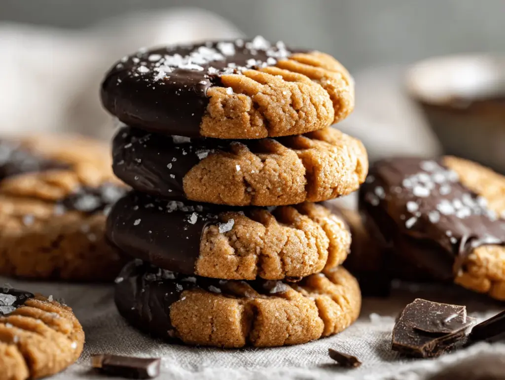 chocolate dipped peanut butter cookies - featured image