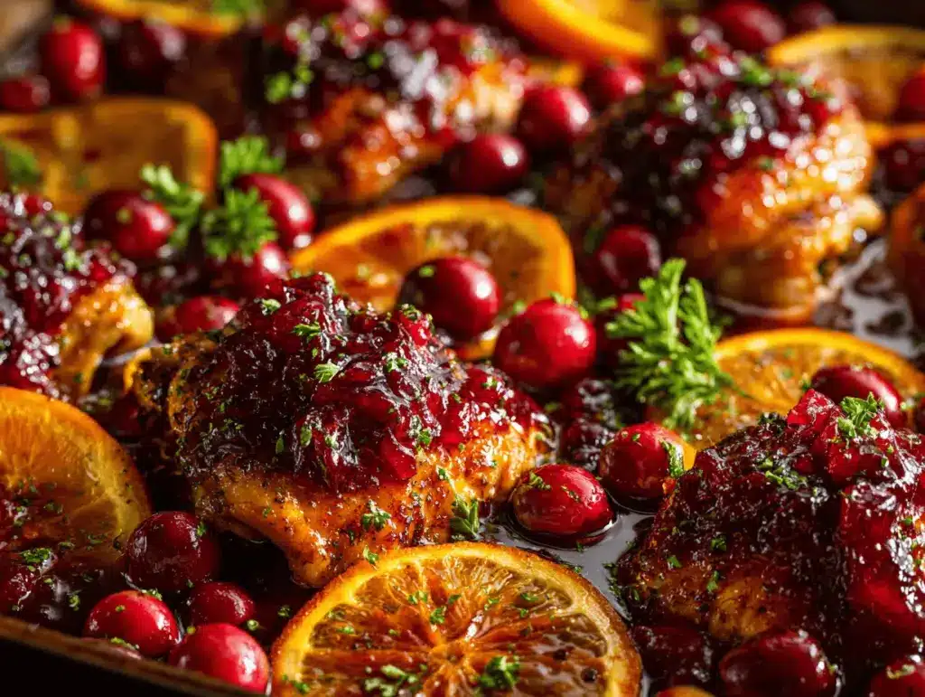 cranberry orange glazed chicken bake - featured image