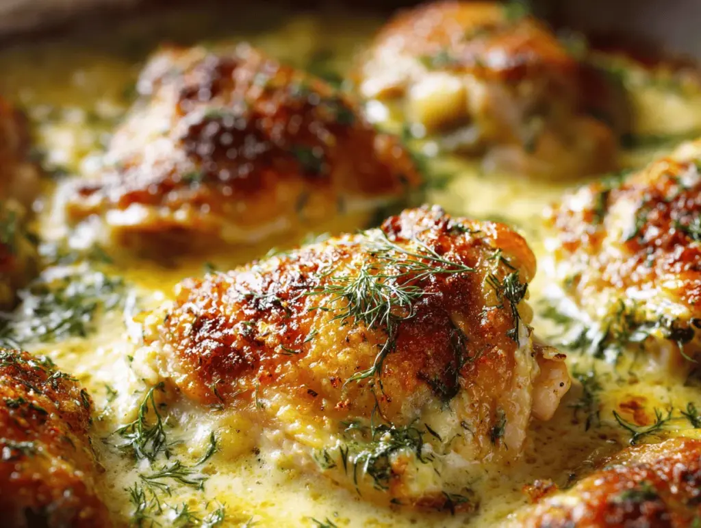 creamy garlic parmesan baked chicken thighs - featured image