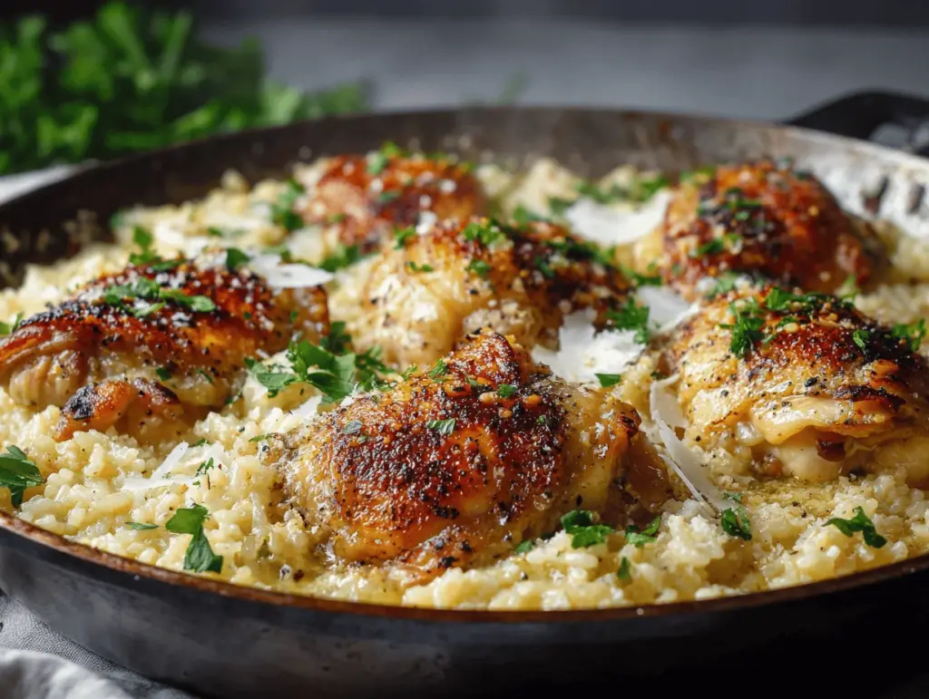creamy garlic parmesan chicken and rice - featured image