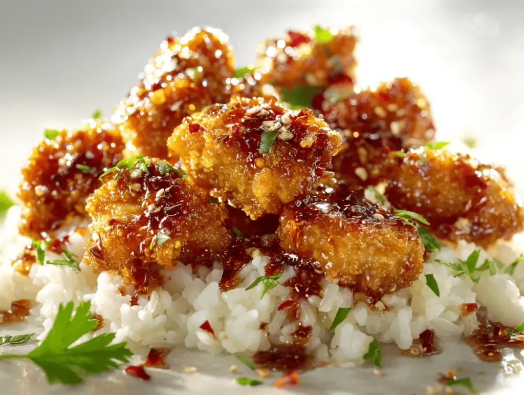 crispy honey garlic chicken bites - featured image