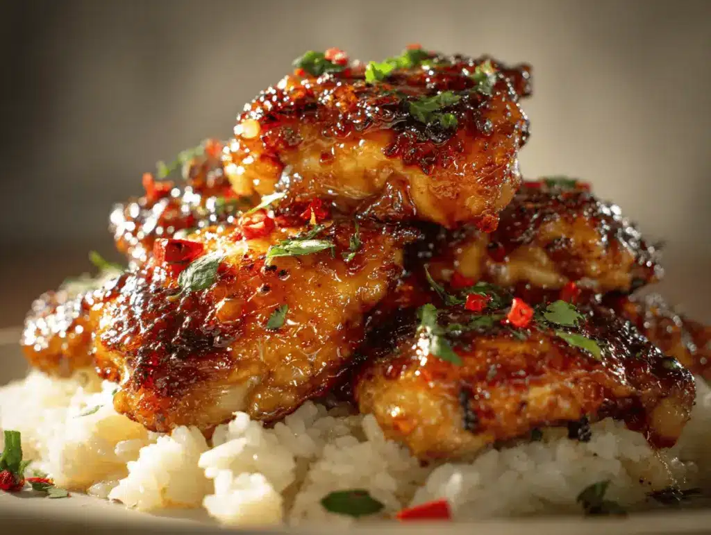 crispy honey garlic chicken thighs - featured image