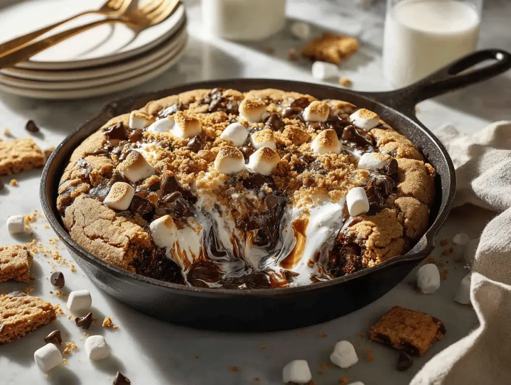 giant smores cookie skillets - featured image