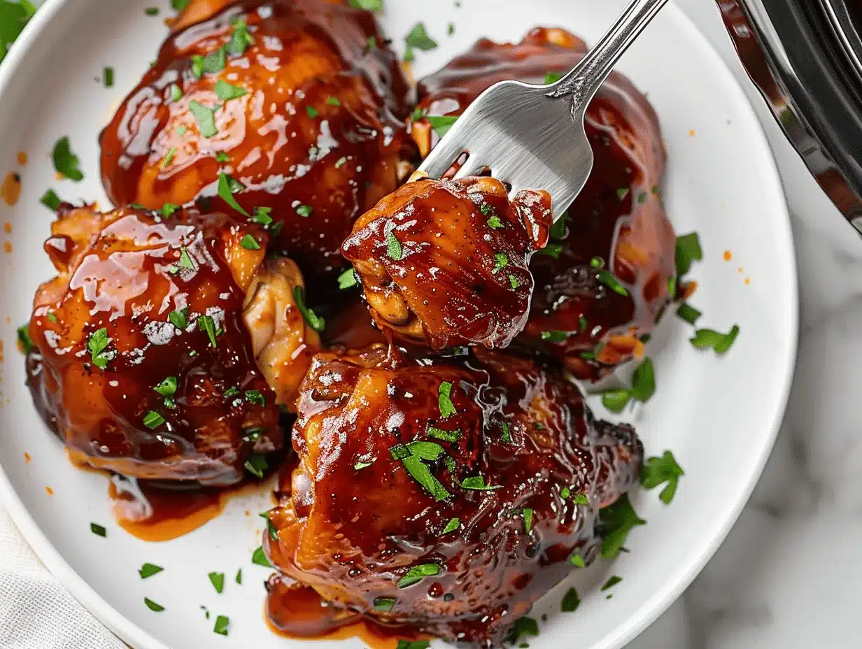 Honey Bourbon Crockpot BBQ Chicken Thighs preparation steps