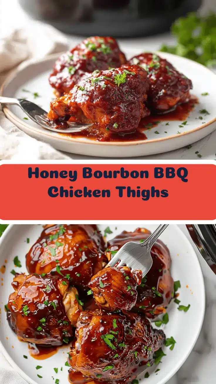Honey Bourbon Crockpot BBQ Chicken Thighs recipe
