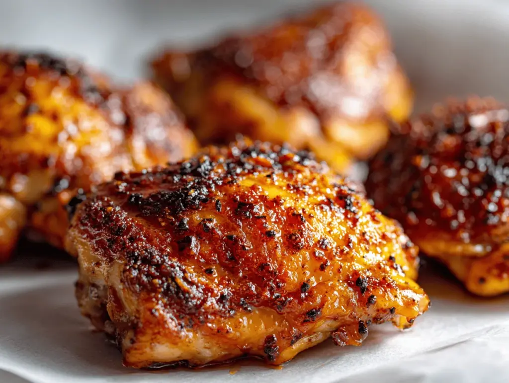 honey garlic air fryer chicken thighs - featured image