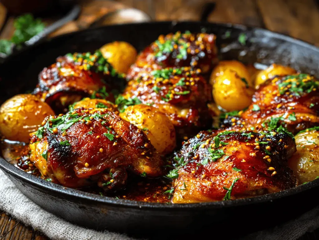honey garlic baked chicken thighs - featured image