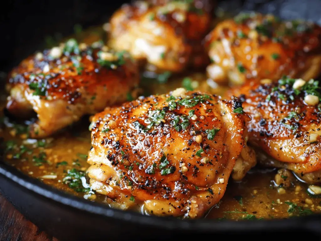 honey garlic butter skillet chicken thighs - featured image