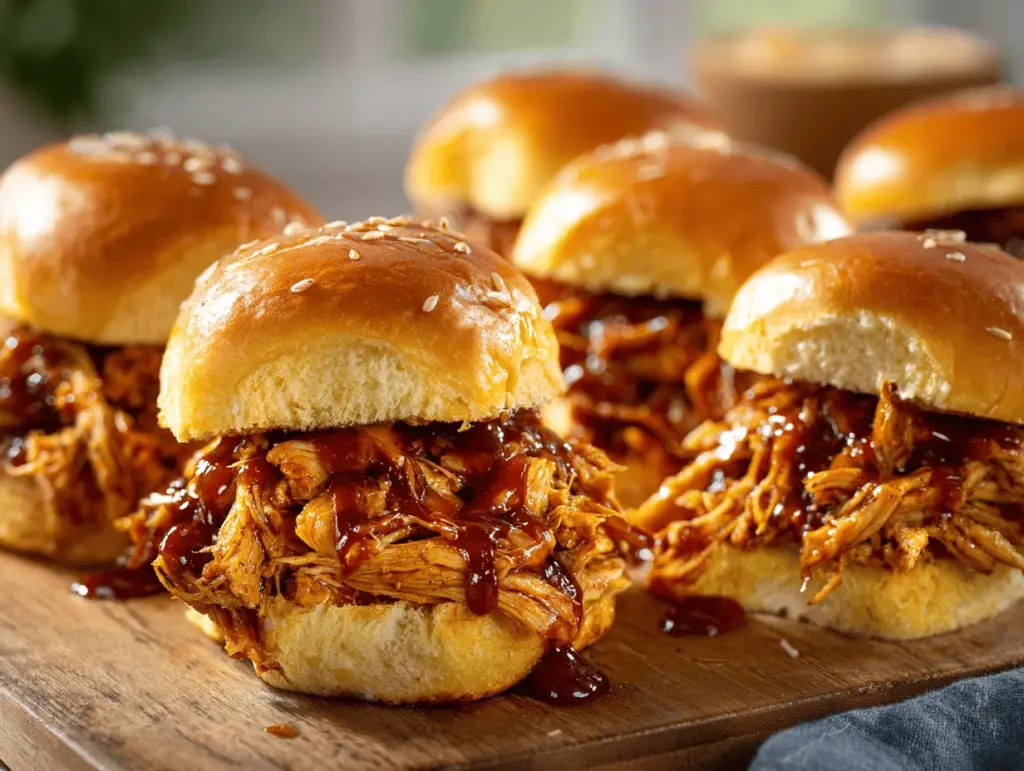 slow cooker honey garlic BBQ pulled chicken sliders - featured image