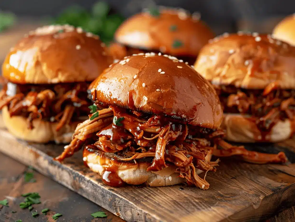 slow cooker honey garlic BBQ pulled chicken sliders preparation steps