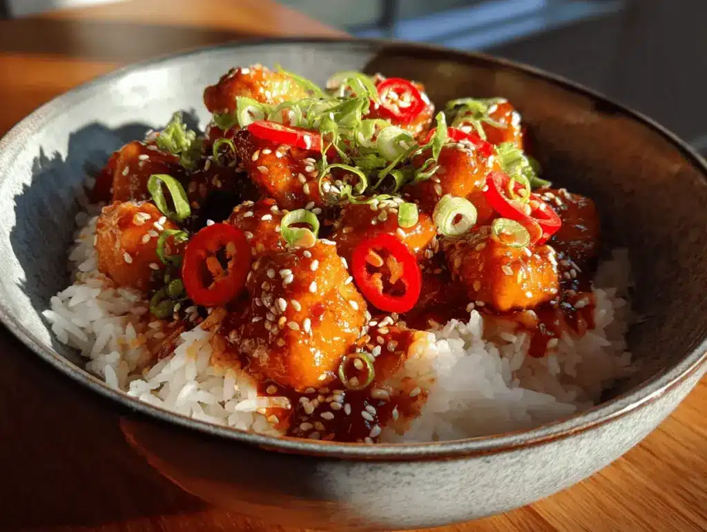 spicy honey ginger chicken bowls - featured image