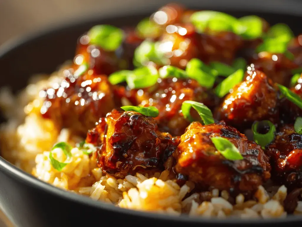 sticky honey BBQ chicken and cheddar rice bowls - featured image