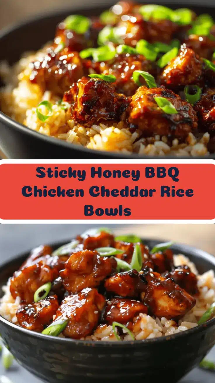 sticky honey BBQ chicken and cheddar rice bowls recipe