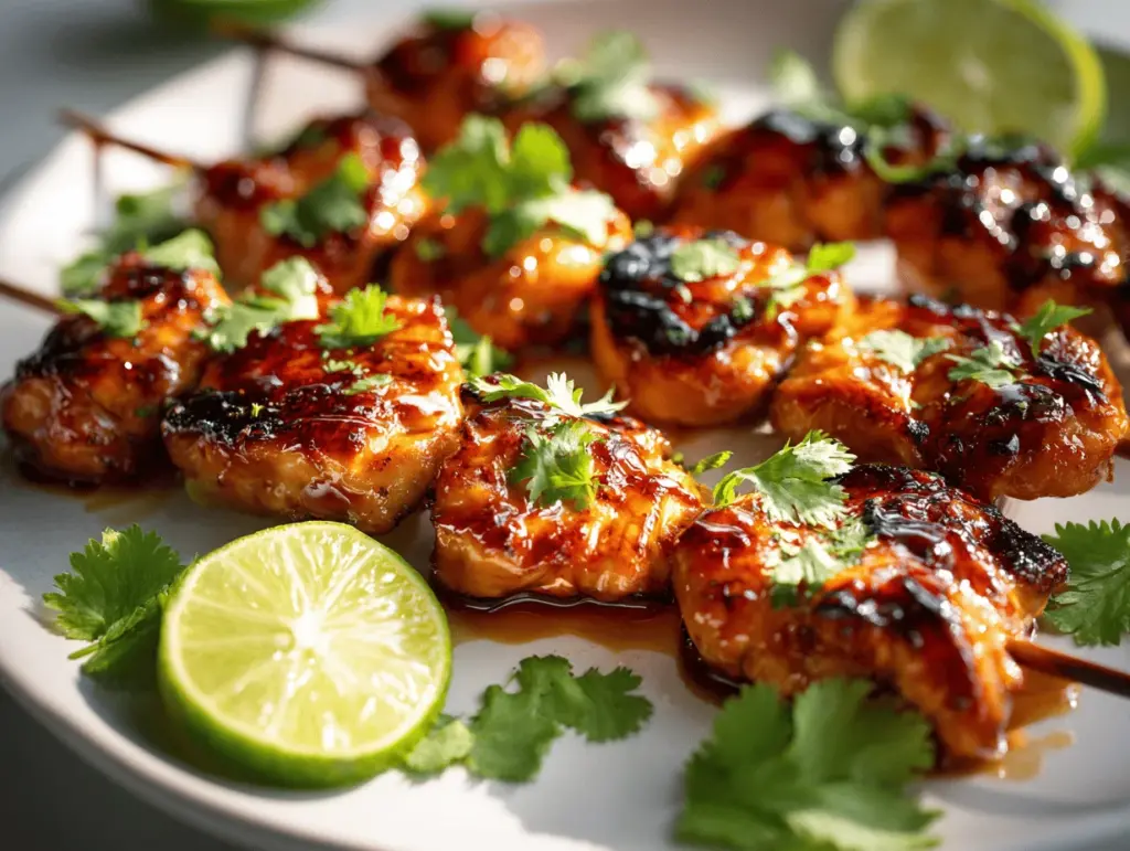 sticky honey sriracha chicken skewers - featured image