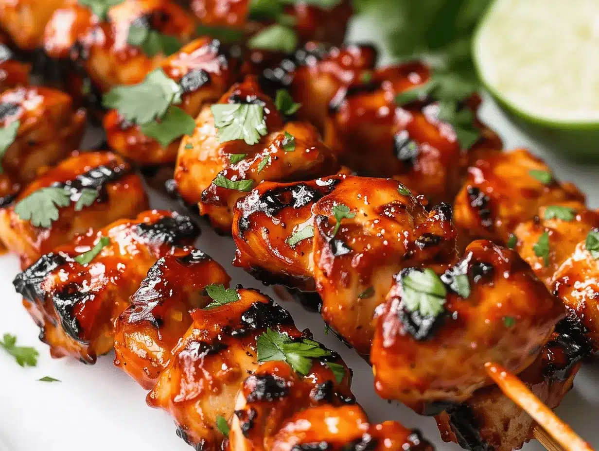 sticky honey sriracha chicken skewers preparation steps
