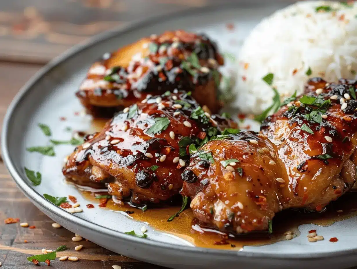 sticky Korean soy garlic chicken thighs preparation steps