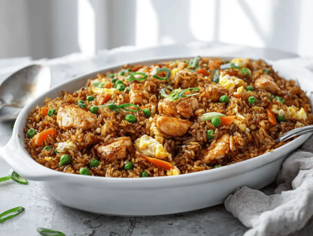 teriyaki chicken fried rice casserole - featured image