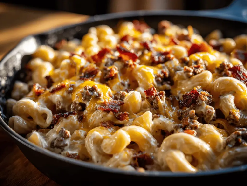 bacon cheeseburger Alfredo pasta - featured image