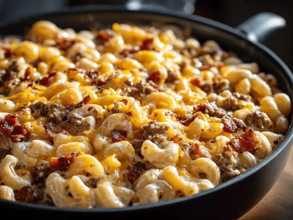 bacon cheeseburger Alfredo pasta preparation steps
