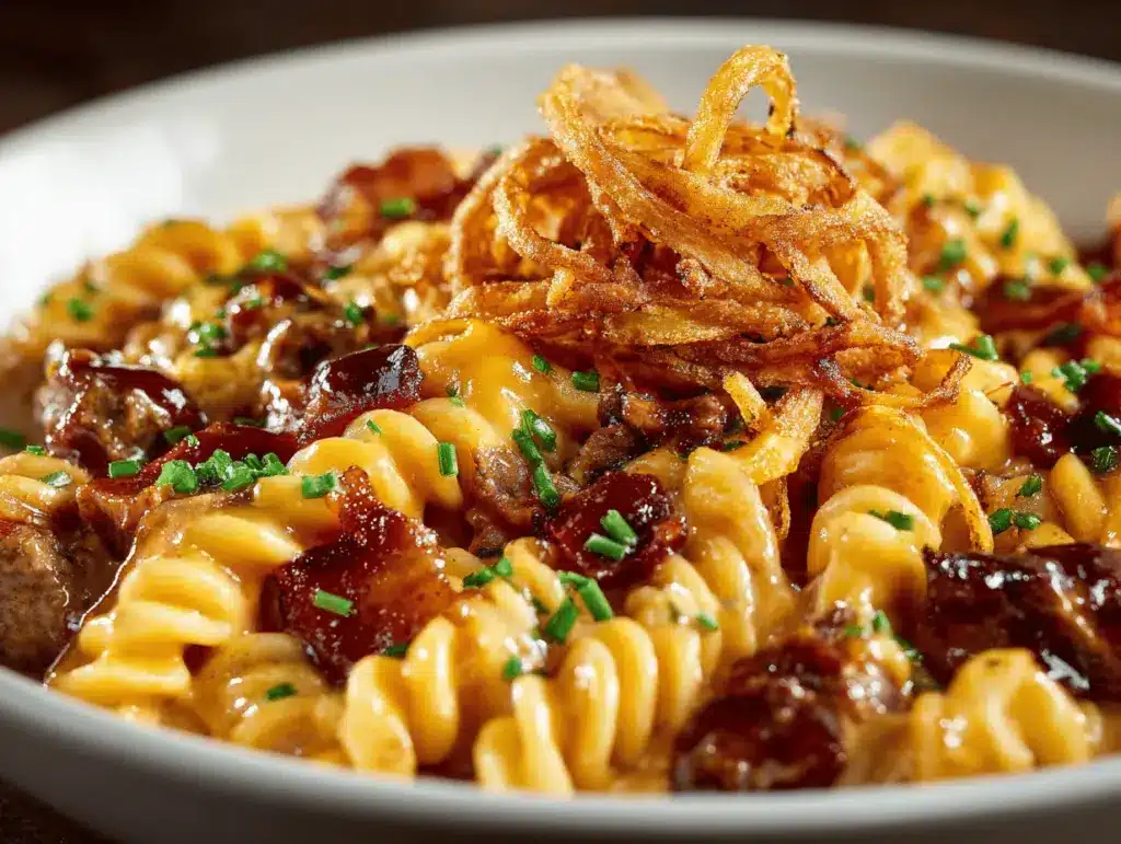 BBQ bacon cheeseburger mac skillet - featured image