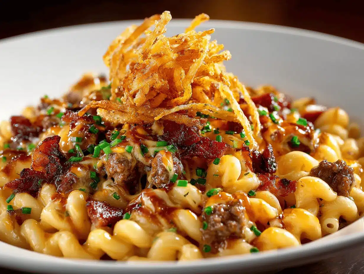 BBQ bacon cheeseburger mac skillet preparation steps