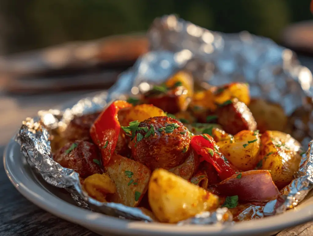 campfire foil packet casserole - featured image