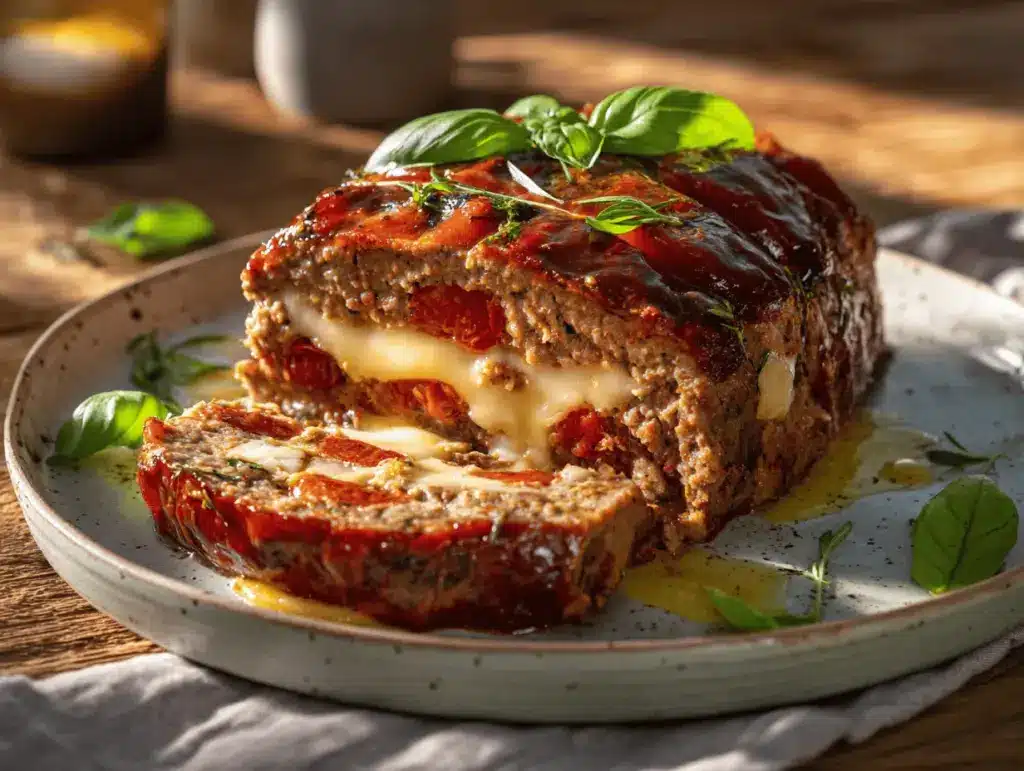 Caprese stuffed meatloaf - featured image