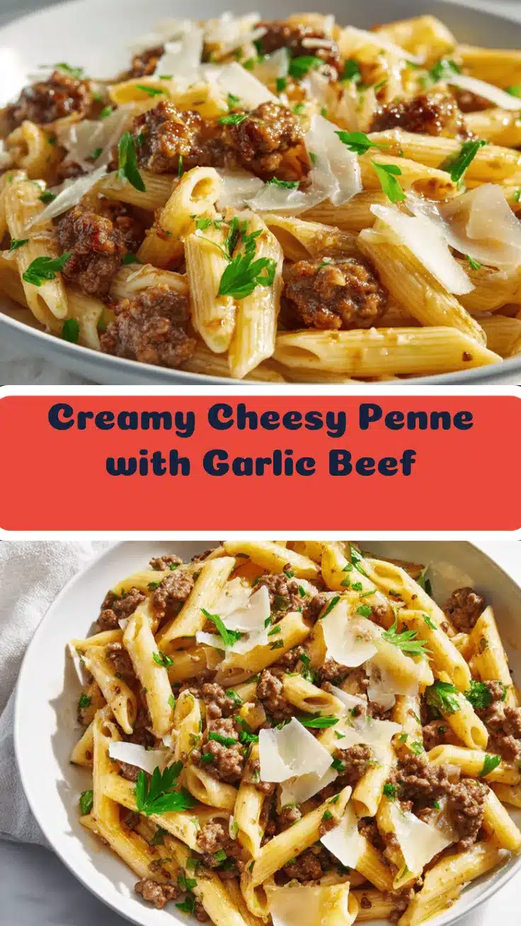 cheesy penne with garlic butter ground beef recipe