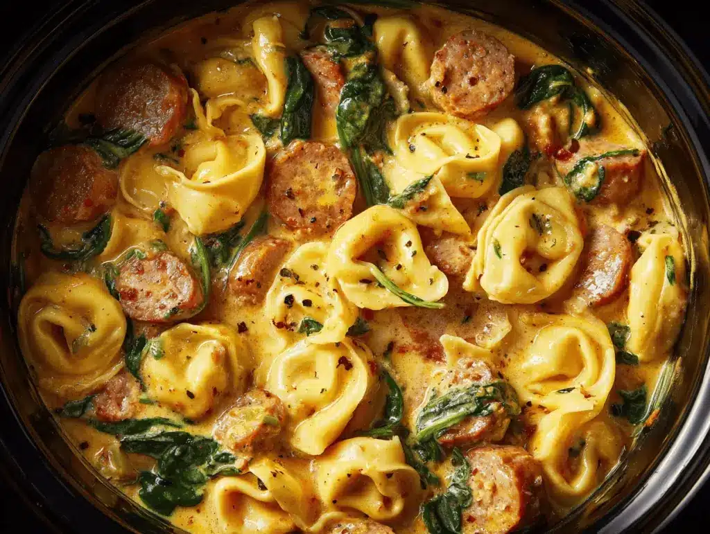 crockpot cheese tortellini and sausage - featured image