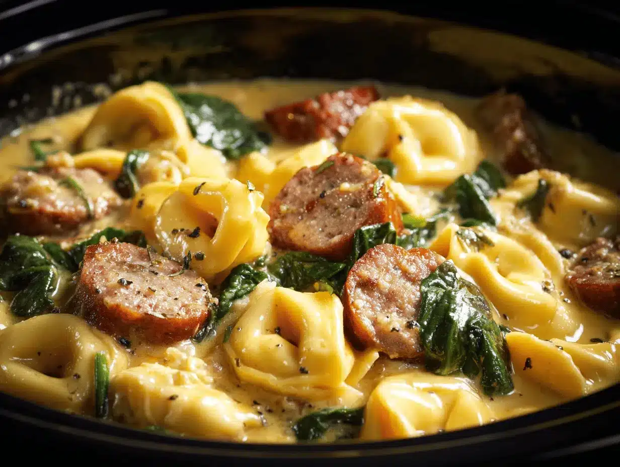 crockpot cheese tortellini and sausage preparation steps