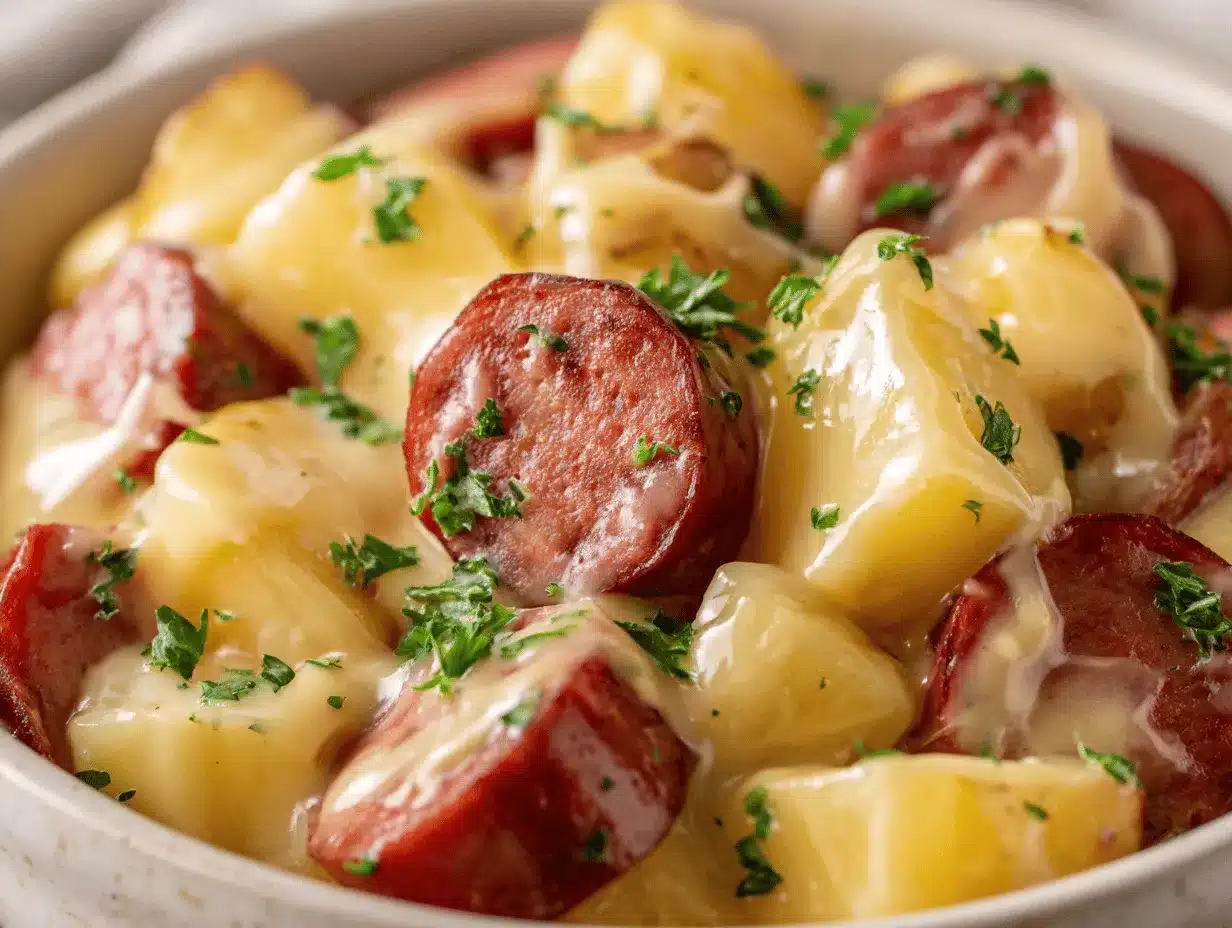 crockpot cheesy potatoes and kielbasa preparation steps