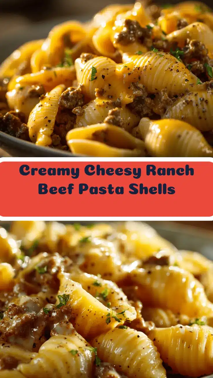 Crockpot Cheesy Ranch Beef Pasta Shells recipe