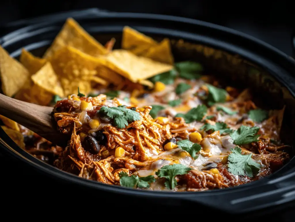 crockpot chicken enchilada casserole - featured image