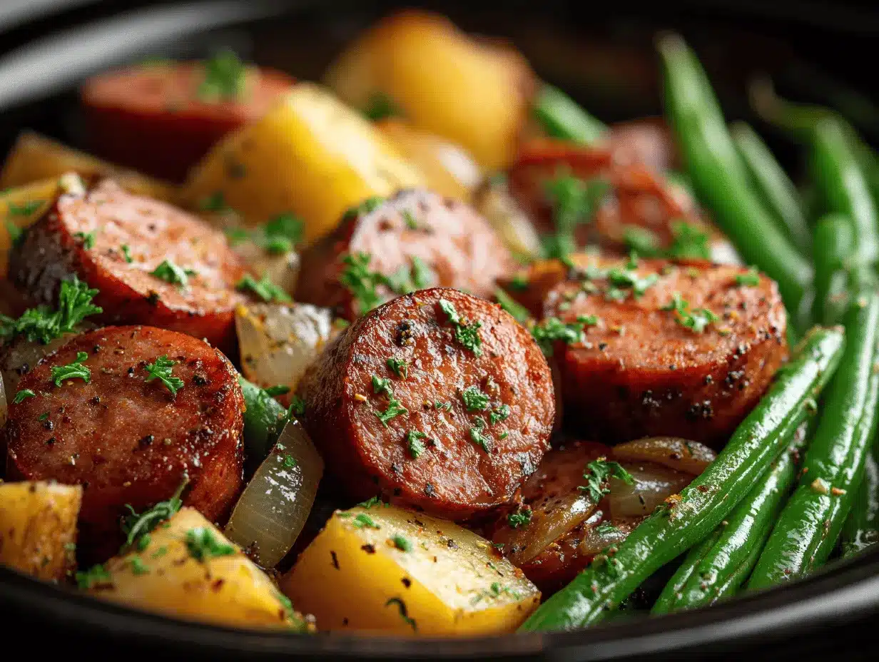 crockpot kielbasa and green beans preparation steps