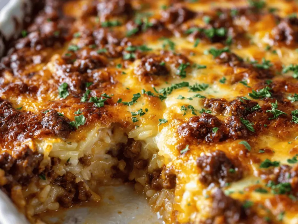 French onion ground beef casserole - featured image