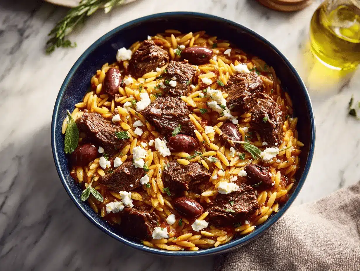 Greek beef orzo preparation steps