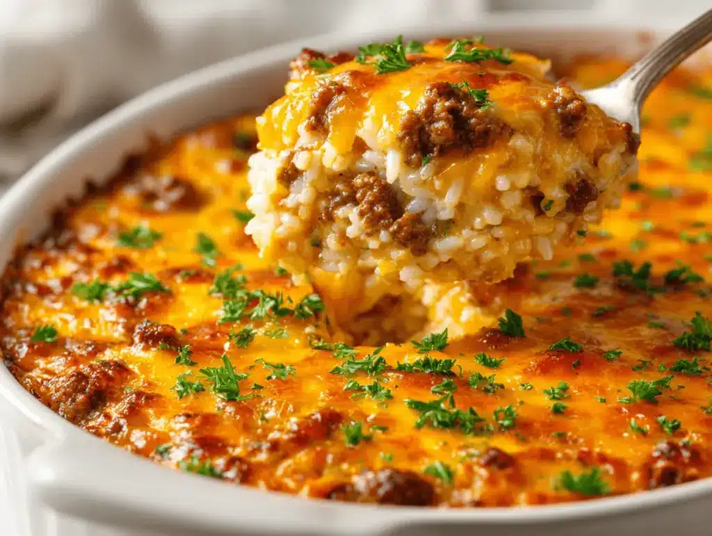 ground beef rice casserole - featured image