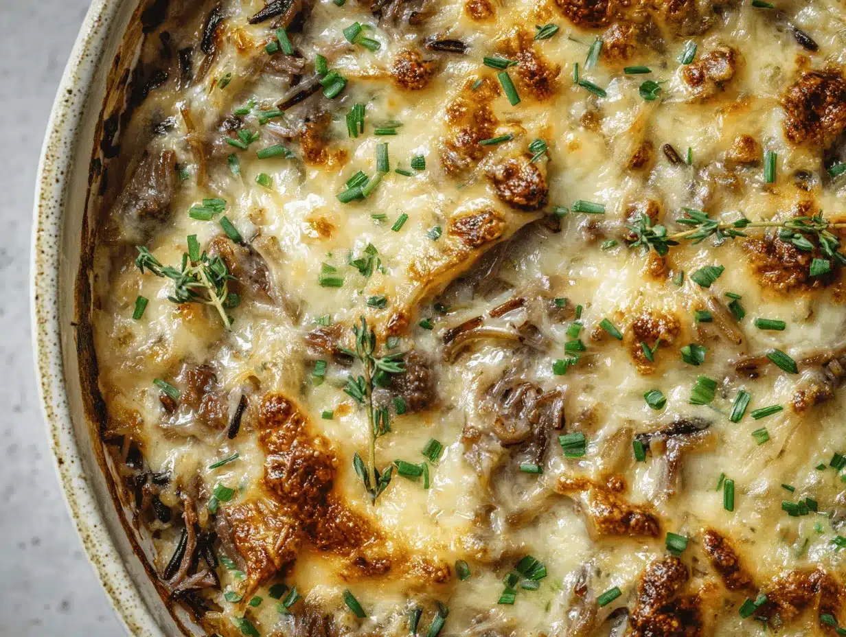 Gruyère French Onion Beef and Wild Rice Gratin preparation steps