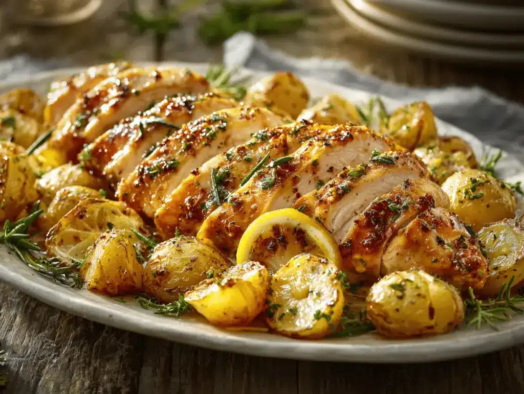 lemon herb chicken with Parmesan truffle potatoes - featured image