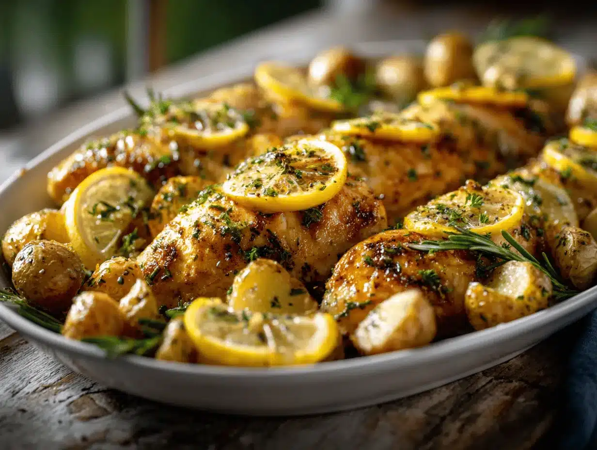 lemon herb chicken with Parmesan truffle potatoes preparation steps