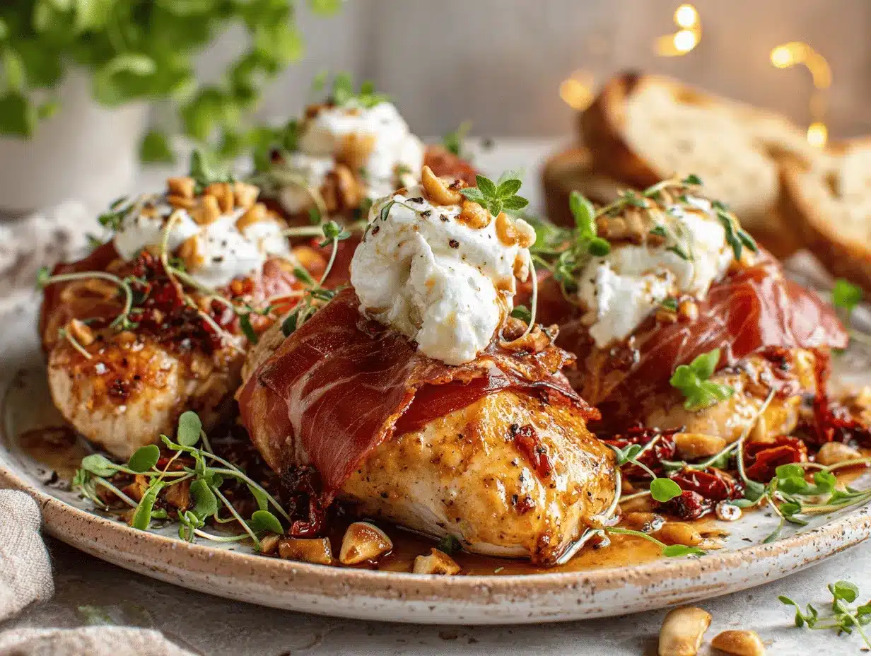 Marry Me Chicken with Prosciutto and Burrata preparation steps