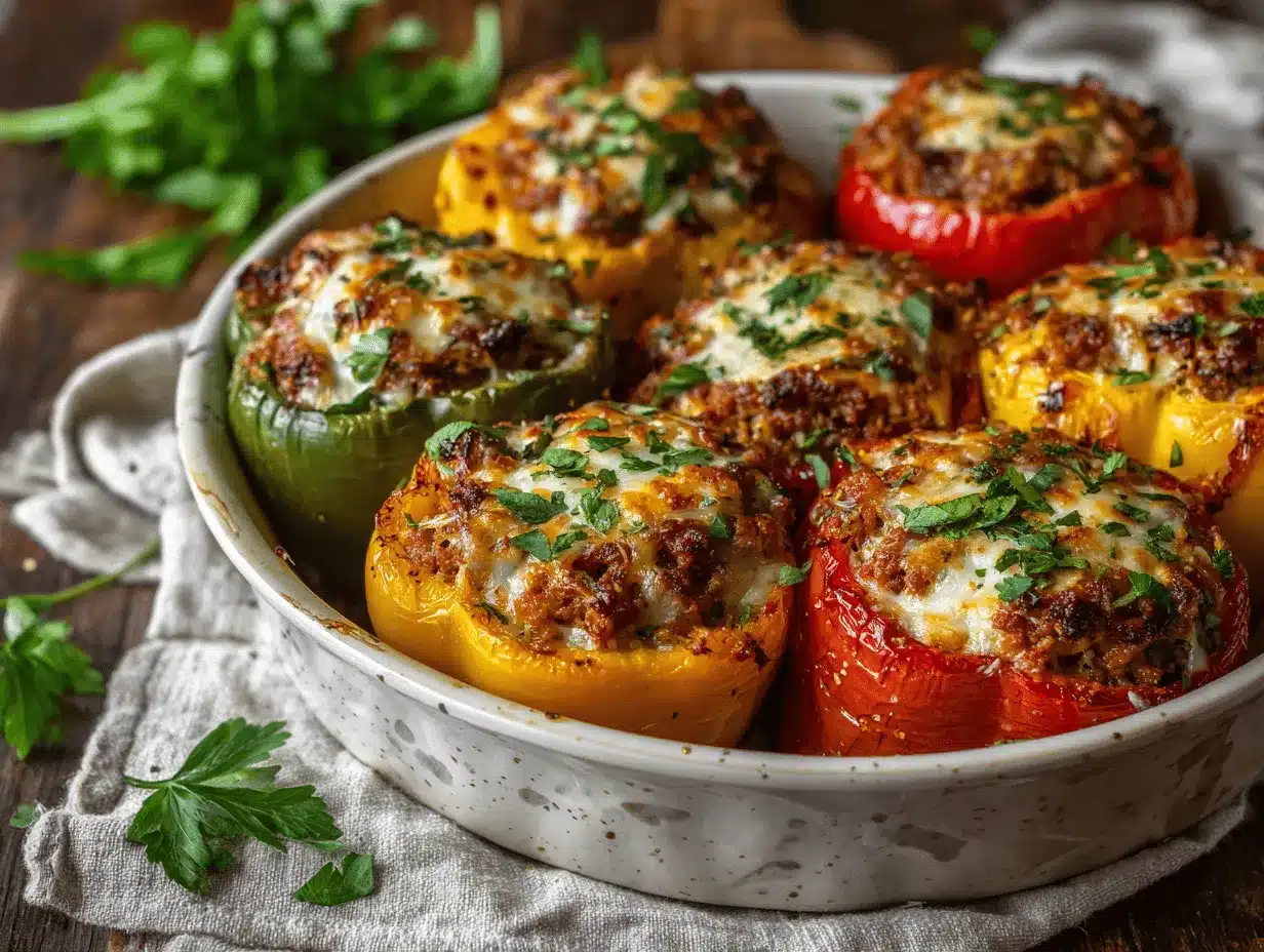 Mediterranean beef and rice stuffed peppers preparation steps