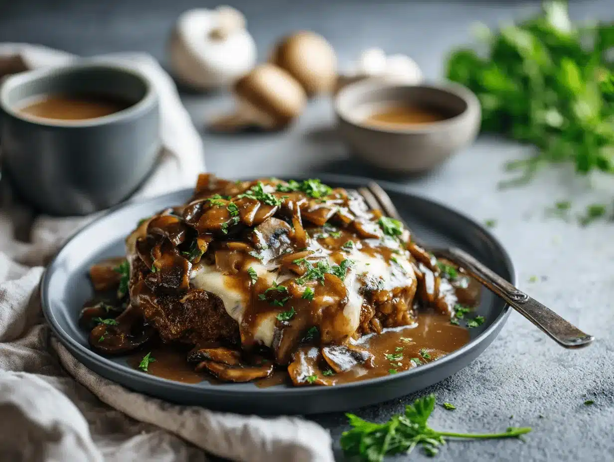 mushroom Swiss hamburger steak preparation steps