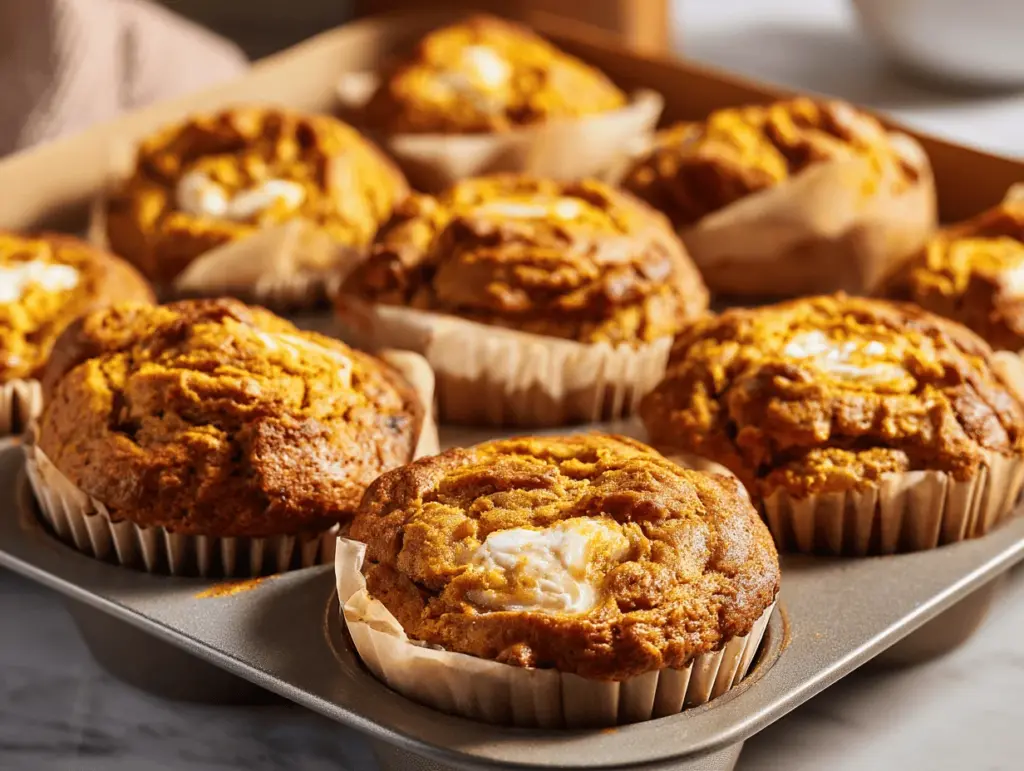 pumpkin cream cheese swirl muffins - featured image