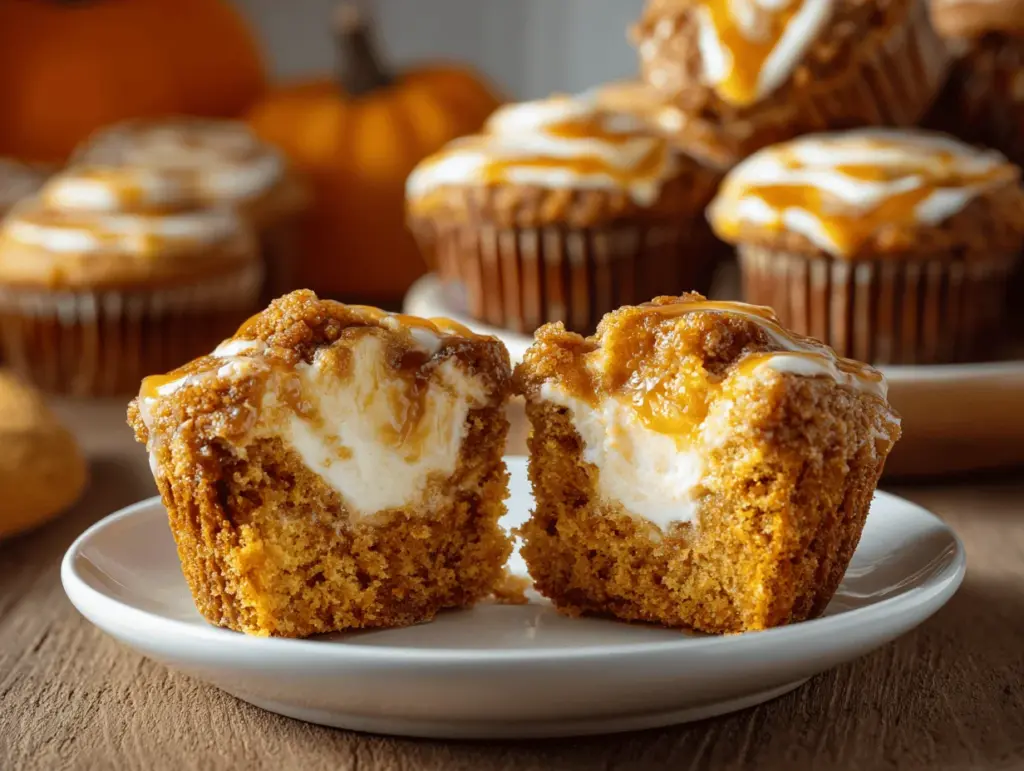 salted caramel pumpkin cheesecake muffins - featured image