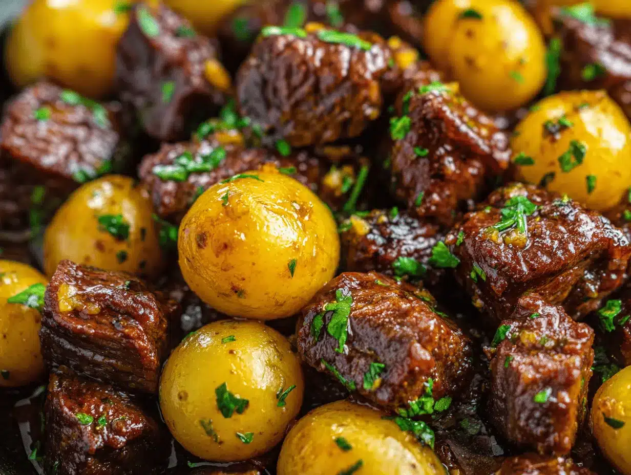 slow cooker garlic butter beef bites preparation steps