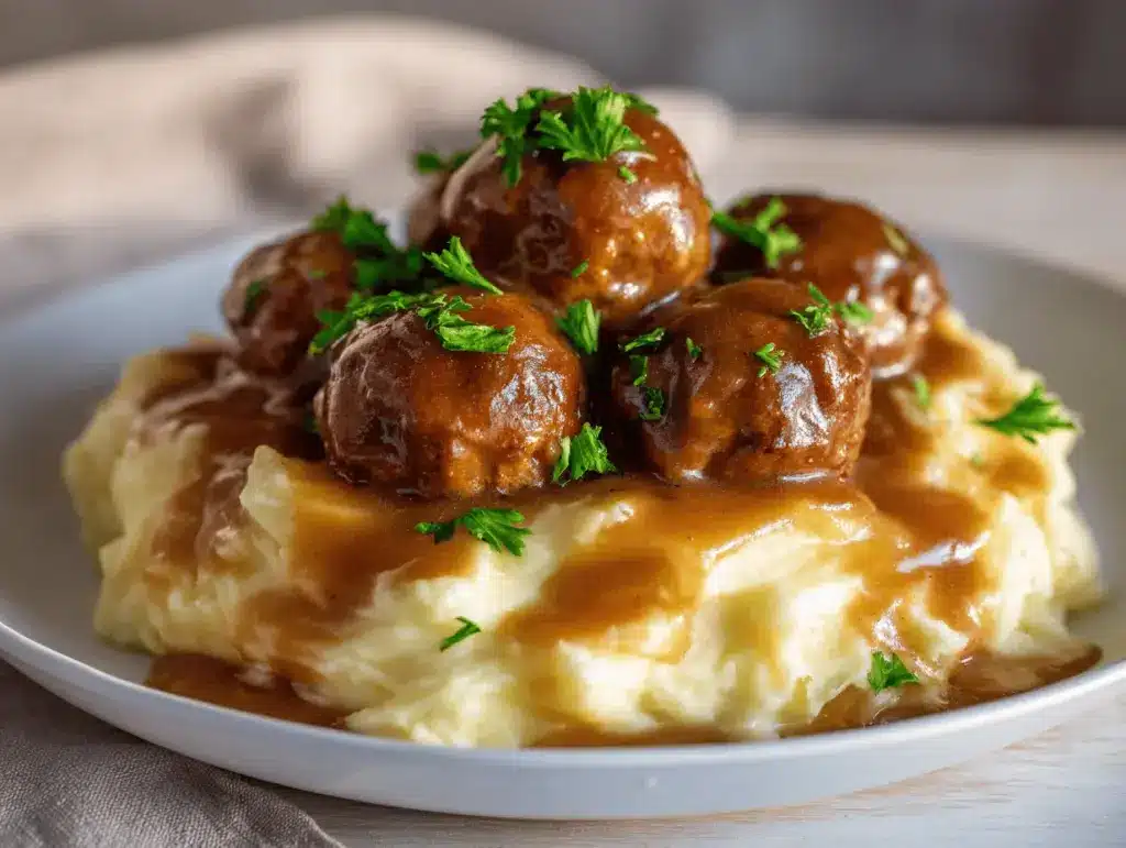 slow cooker Salisbury steak meatballs - featured image