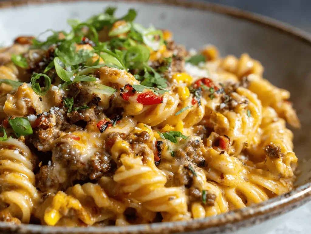 Tex-Mex street corn pasta with beef - featured image