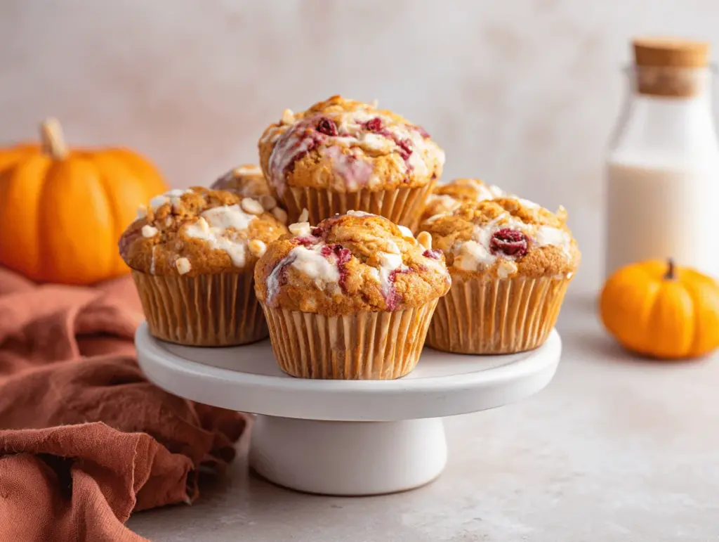 white chocolate cranberry pumpkin swirl muffins - featured image