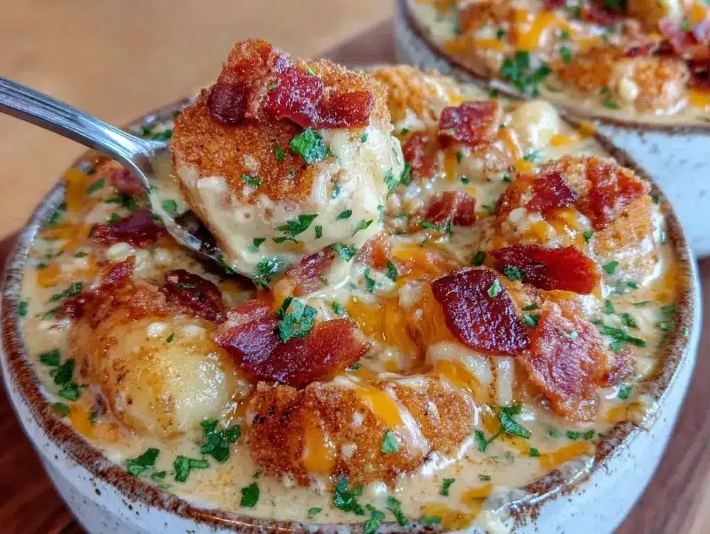 bacon cheddar gnocchi soup - featured image